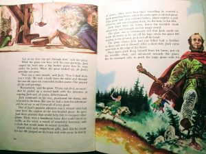 pages from a fairytale book pictures of two giants on the rampage